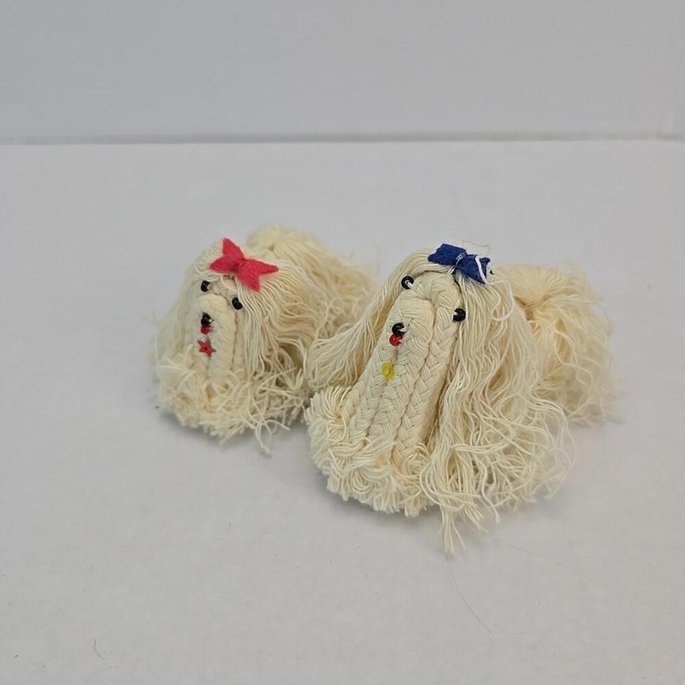 Vintage Lot of 2 Handmade Dogs from Threads White